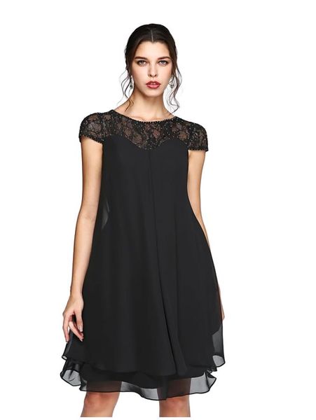 a-line mother of the bride dress plus size elegant illusion neck knee length chiffon lace short sleeve with sequin c015, Black;red
a-line mother of the bride dress plus size elegant illusion neck knee length chiffon lace short sleeve with sequin c015, Black;red