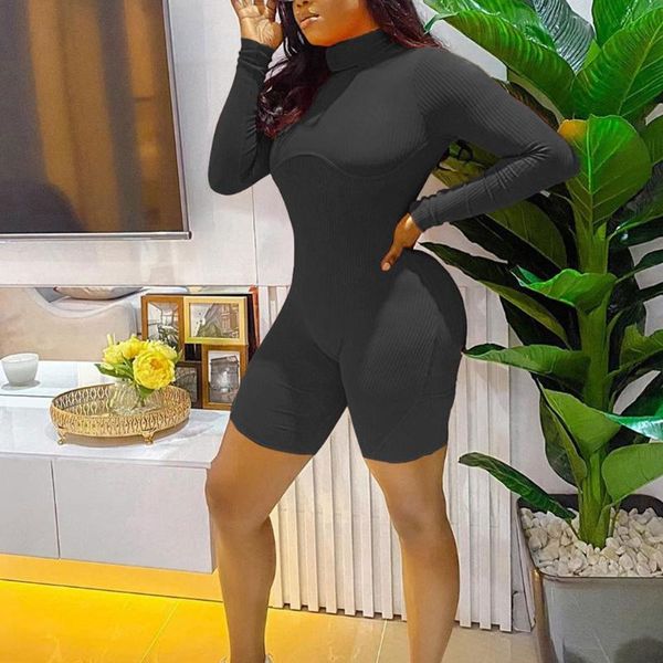 women rompers one piece suit jumpsuit striped rib high collar long sleeve line shorts for female slim fit curvy women's jumpsuits &, Black;white
women rompers one piece suit jumpsuit striped rib high collar long sleeve line shorts for female slim fit curvy women's jumpsuits &, Black;white