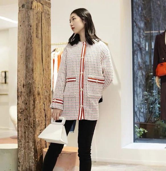 women's jackets women jacket 2021 spring and summer style color striped trim tweed check knitted, Black;brown
women's jackets women jacket 2021 spring and summer style color striped trim tweed check knitted, Black;brown