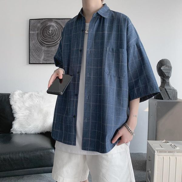 summer business casual shirt men korean fashion loose plaid harajuku streetwear retro social short sleeve men's shirts, White;black
summer business casual shirt men korean fashion loose plaid harajuku streetwear retro social short sleeve men's shirts, White;black