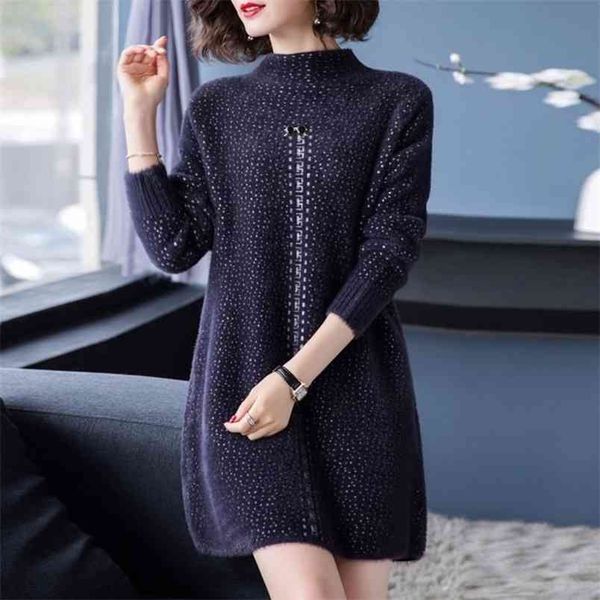 women imitation mink wool sweater buttons loose hedging dot pattern mid-length base knitted female autumn winter 210427, White;black
women imitation mink wool sweater buttons loose hedging dot pattern mid-length base knitted female autumn winter 210427, White;black