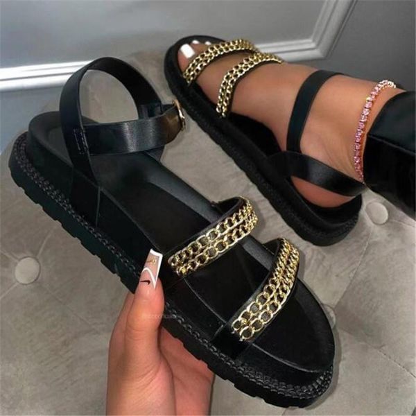 women sandals 2021 beach women's fashion metal chain thick-soled increased tenis feminino, Black
women sandals 2021 beach women's fashion metal chain thick-soled increased tenis feminino, Black