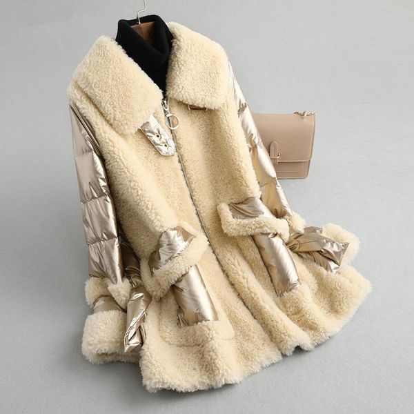 women's fur & faux winter real coat jacket women 100% wool coats sheep shearling down a249, Black
women's fur & faux winter real coat jacket women 100% wool coats sheep shearling down a249, Black