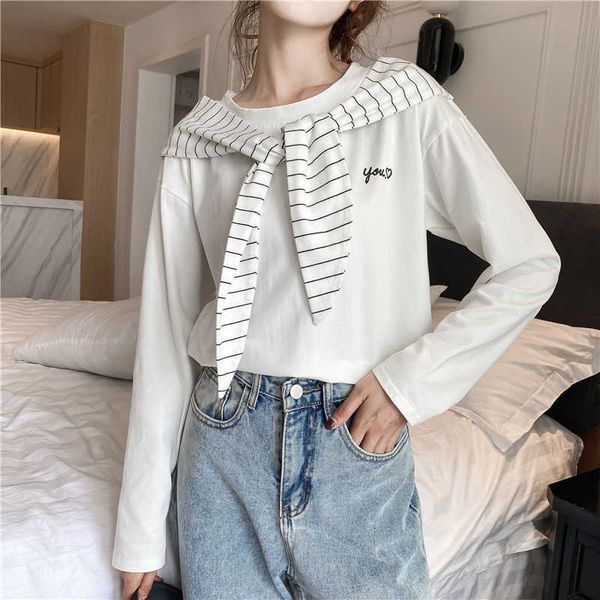 women's t-shirt korean striped cotton t-shirts women long sleeve spring patchwork shawl shirts o-neck streetwear preppy style, White
women's t-shirt korean striped cotton t-shirts women long sleeve spring patchwork shawl shirts o-neck streetwear preppy style, White