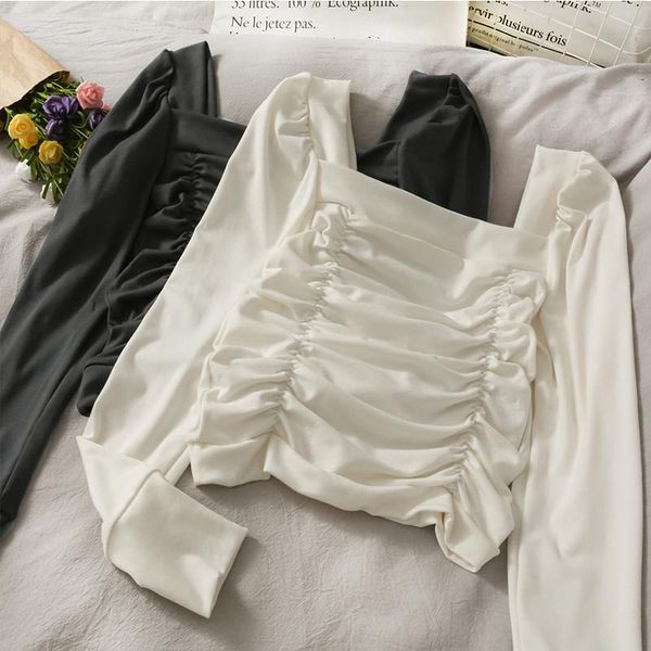 women's blouses & shirts french minority square neck open back pleated short shirt women 2021 long sleeve versatile slim top, White
women's blouses & shirts french minority square neck open back pleated short shirt women 2021 long sleeve versatile slim top, White