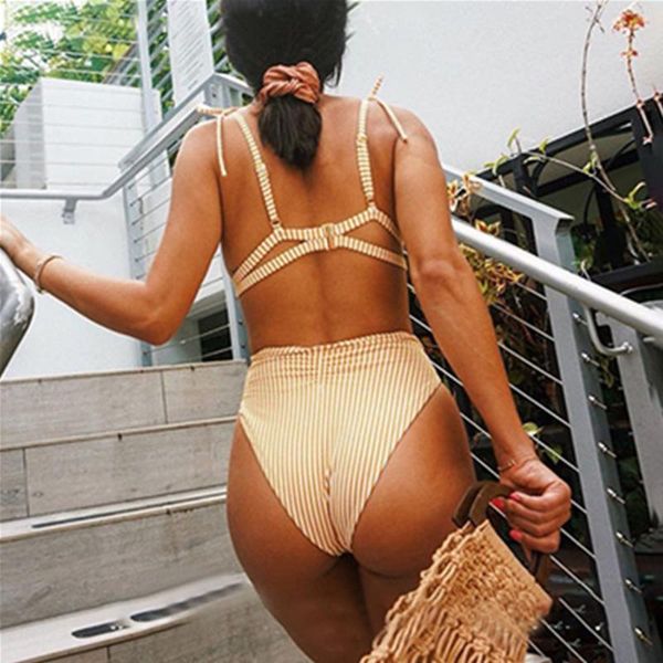 women's swimwear 2021 retro striped split swimsuit knot bikini suit summer beach wear, White;black
women's swimwear 2021 retro striped split swimsuit knot bikini suit summer beach wear, White;black