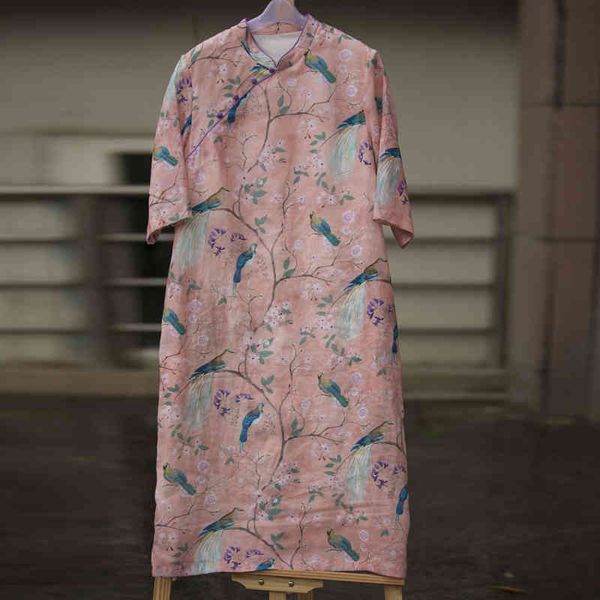 johnature women ramie stand vintage dresses half sleeve print birds summer chinese style cheongsam a-line dresses 210521, Black;gray
johnature women ramie stand vintage dresses half sleeve print birds summer chinese style cheongsam a-line dresses 210521, Black;gray