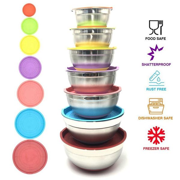 colorful 304 stainless steel salad bowl with lid non-slip silicone bottom kitchen egg mixing bowls set for cooking baking
colorful 304 stainless steel salad bowl with lid non-slip silicone bottom kitchen egg mixing bowls set for cooking baking