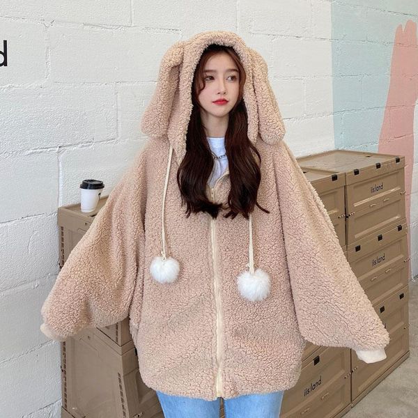 women's fur & faux winter warm zip up lolita coat women korea harajuku long sleeve loose jacket kawaii soft girl ears hoodies, Black
women's fur & faux winter warm zip up lolita coat women korea harajuku long sleeve loose jacket kawaii soft girl ears hoodies, Black