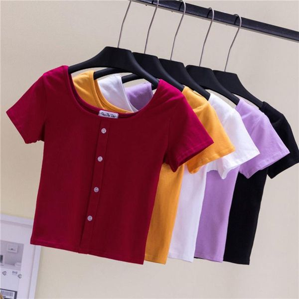 women's t-shirt cotton o neck button female t shirt basic korean vintage red high waist tees casual solid color tee slim women tshirt, White
women's t-shirt cotton o neck button female t shirt basic korean vintage red high waist tees casual solid color tee slim women tshirt, White