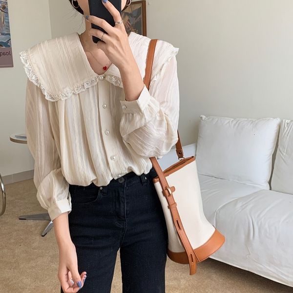 dress women chic spring shirts lace gentle loose long sleeves sweet peter pan collar elegance blouse female, White
dress women chic spring shirts lace gentle loose long sleeves sweet peter pan collar elegance blouse female, White