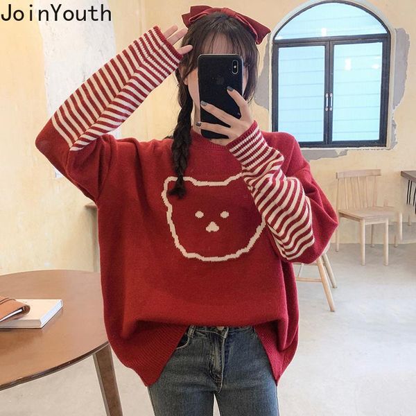women's sweaters joinyouth fashion knitwear pullovers coat cartoon bear fake two striped women o-neck long sleeve jumper pull femme, White;black
women's sweaters joinyouth fashion knitwear pullovers coat cartoon bear fake two striped women o-neck long sleeve jumper pull femme, White;black
