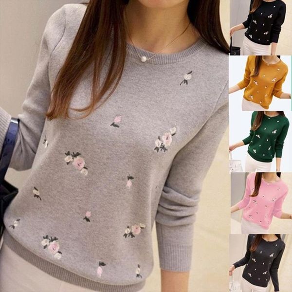 women fashion floral embroidery sweaters o neck pullover knitted jumper casual streetwear, White;black
women fashion floral embroidery sweaters o neck pullover knitted jumper casual streetwear, White;black