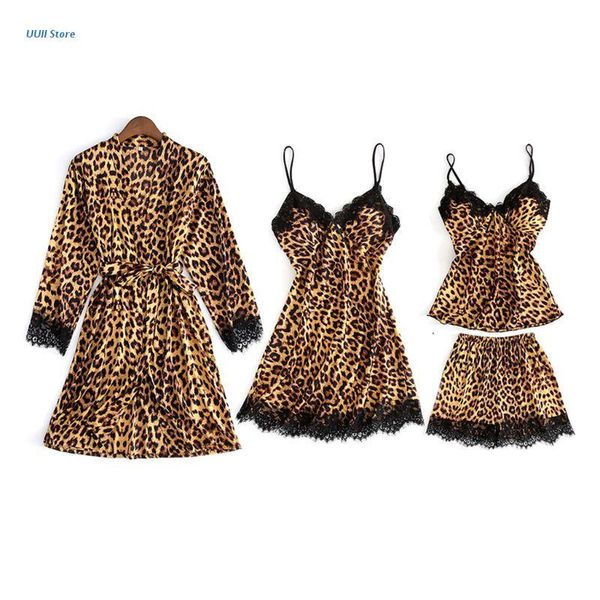 women's sleepwear 4pcs women pajamas set lace trim v-neck camisole leopard print satin nightdress nightwear summer, Black;red
women's sleepwear 4pcs women pajamas set lace trim v-neck camisole leopard print satin nightdress nightwear summer, Black;red