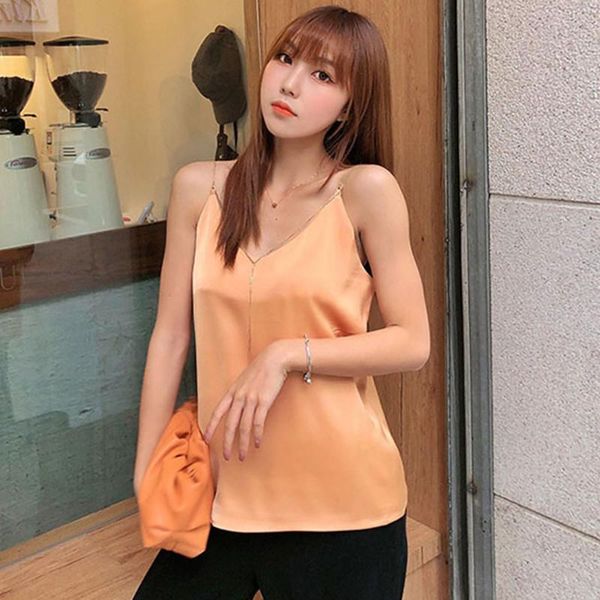 women's tanks & camis korean fashion silk women woman sleeveless satin tees solid v neck tank halter, White
women's tanks & camis korean fashion silk women woman sleeveless satin tees solid v neck tank halter, White