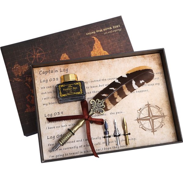 Retro Classical Feather Dip Pen Fountain Pen Ink Bottle with 3 nibs Stationery Gift Box for school Birthday Gift calligraphy pen
Retro Classical Feather Dip Pen Fountain Pen Ink Bottle with 3 nibs Stationery Gift Box for school Birthday Gift calligraphy pen