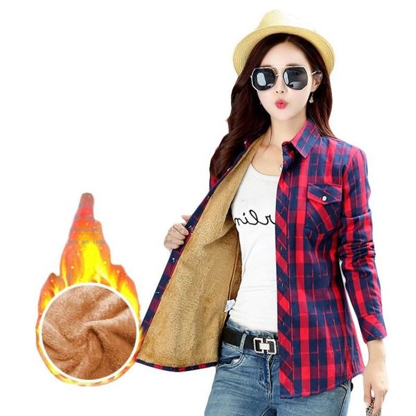 women winter keep warm cotton plaid blouse fashion long sleeve turn down collar pocket velvet 2021 shirt blusas femme women's blouses, White
women winter keep warm cotton plaid blouse fashion long sleeve turn down collar pocket velvet 2021 shirt blusas femme women's blouses, White