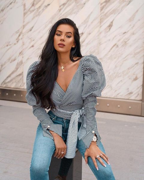 women's blouses & shirts 2021 women spring full sleeve shirt blouse striped print fashion night club wear slim casual bandage v-ne, White
women's blouses & shirts 2021 women spring full sleeve shirt blouse striped print fashion night club wear slim casual bandage v-ne, White