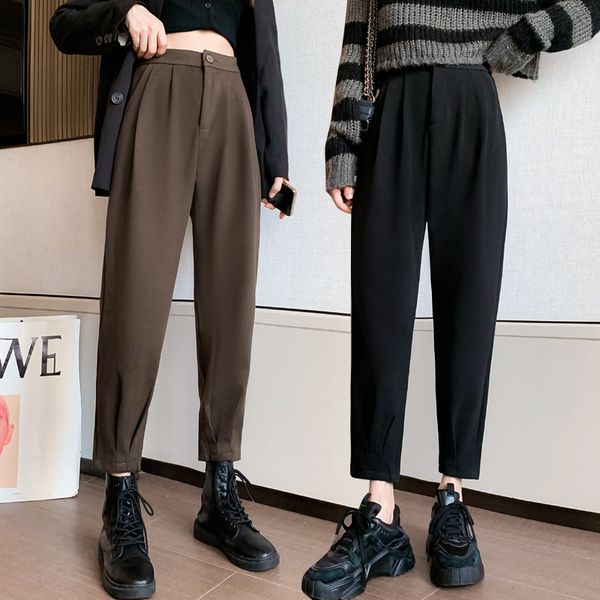 capri autumn winter female casual streetwear loose waist high harem women's solid black wool thin legs, Black;white
capri autumn winter female casual streetwear loose waist high harem women's solid black wool thin legs, Black;white