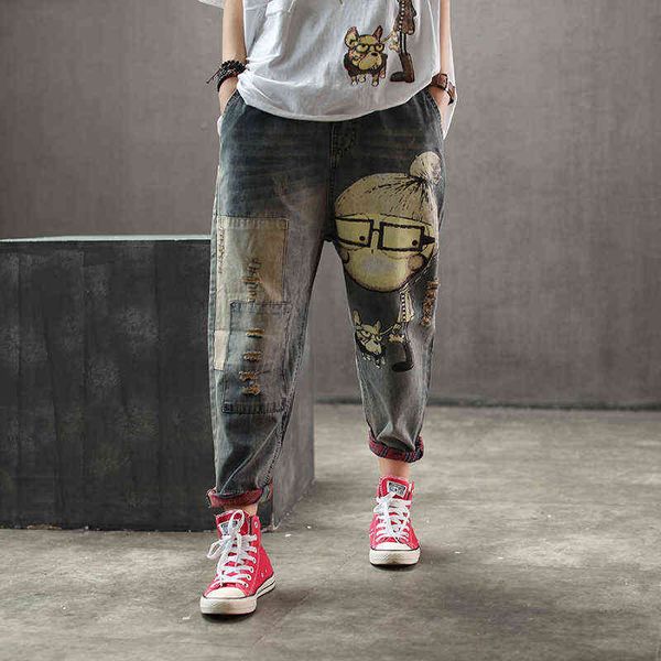 women spring autumn fashion brand vintage cartoon dog little girl print denim jeans female casual frayed harem pants trousers 211129, Blue
women spring autumn fashion brand vintage cartoon dog little girl print denim jeans female casual frayed harem pants trousers 211129, Blue