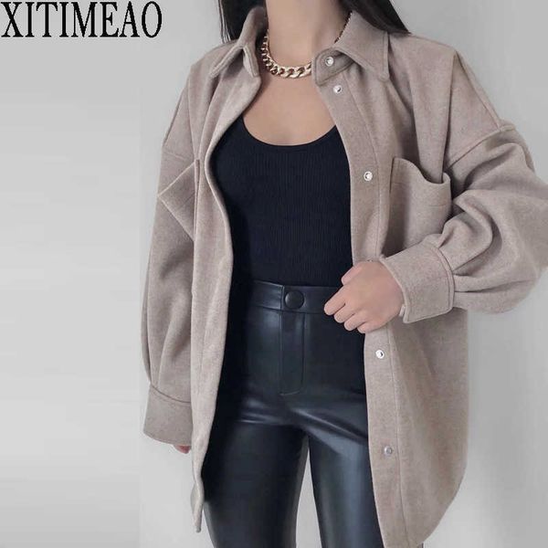 za autumn winter fashion woolen coat women loose shirt casual solid ladies coat lapel jacket 210604, Black
za autumn winter fashion woolen coat women loose shirt casual solid ladies coat lapel jacket 210604, Black