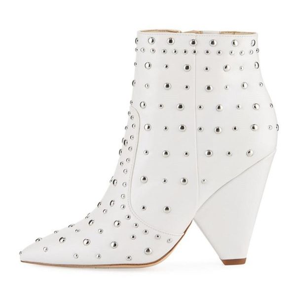 rivet studded fashion white ankle boots 2021 designer pointed toe high heels strip women shoes winter spike short booties, Black
rivet studded fashion white ankle boots 2021 designer pointed toe high heels strip women shoes winter spike short booties, Black