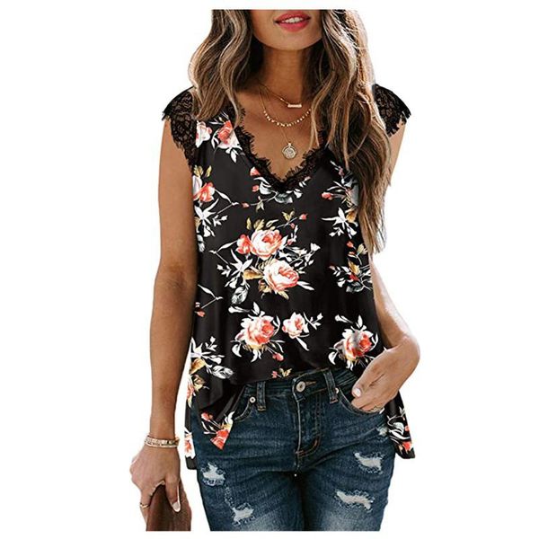women's blouses & shirts 2021 summer printed t-shirt women casual loose v-neck sleeveless ladies lace patchwork pullover, White
women's blouses & shirts 2021 summer printed t-shirt women casual loose v-neck sleeveless ladies lace patchwork pullover, White