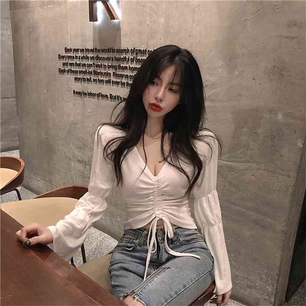spring autumn women's hong kong style retro trumpet sleeve short slim and thin drawstring long s gx164 210507, White
spring autumn women's hong kong style retro trumpet sleeve short slim and thin drawstring long s gx164 210507, White