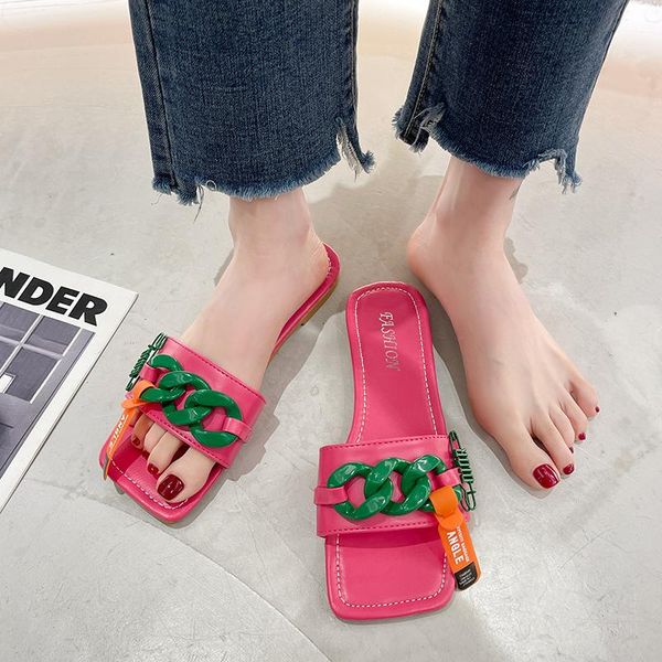 slippers 2021 fashion metal chain women pu leather flat heel beach sandals woman comfortable soft bottom open toe slides green, Black
slippers 2021 fashion metal chain women pu leather flat heel beach sandals woman comfortable soft bottom open toe slides green, Black