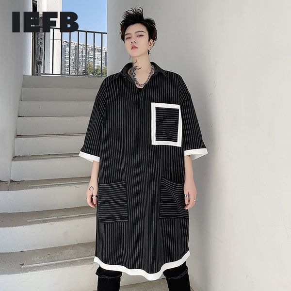 iefb men's clothing summer black striped long sleeve shirts personality three quarter sleeve loose trend 9y6649 210524, White;black
iefb men's clothing summer black striped long sleeve shirts personality three quarter sleeve loose trend 9y6649 210524, White;black