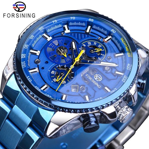 forsining mens automatic watch blue steel band calendar 3 sub dial wristwatch mechanical waterproof male clock relogio masculino, Silver
forsining mens automatic watch blue steel band calendar 3 sub dial wristwatch mechanical waterproof male clock relogio masculino, Silver