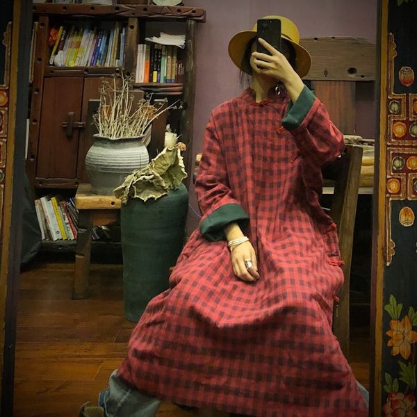 johnature loose retro plaid stand long sleeve 3 color women dress autumn winter cotton linen comfortable female dresses 210521, Black;gray
johnature loose retro plaid stand long sleeve 3 color women dress autumn winter cotton linen comfortable female dresses 210521, Black;gray