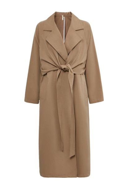 women's trench coats notched lapel wrap split long coat, Tan;black
women's trench coats notched lapel wrap split long coat, Tan;black