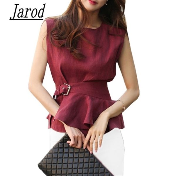 women fashion shirts o-neck sleeveless belted peplum blouse elegant chic red summer tank femme chemise 210519, White
women fashion shirts o-neck sleeveless belted peplum blouse elegant chic red summer tank femme chemise 210519, White
