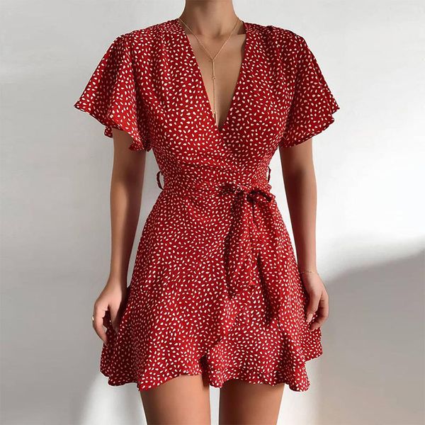 summer women dress butterfly sleeve polka dot floral print v neck high waist sashes dress vintage female mini red vestidos 2021, Black;gray
summer women dress butterfly sleeve polka dot floral print v neck high waist sashes dress vintage female mini red vestidos 2021, Black;gray