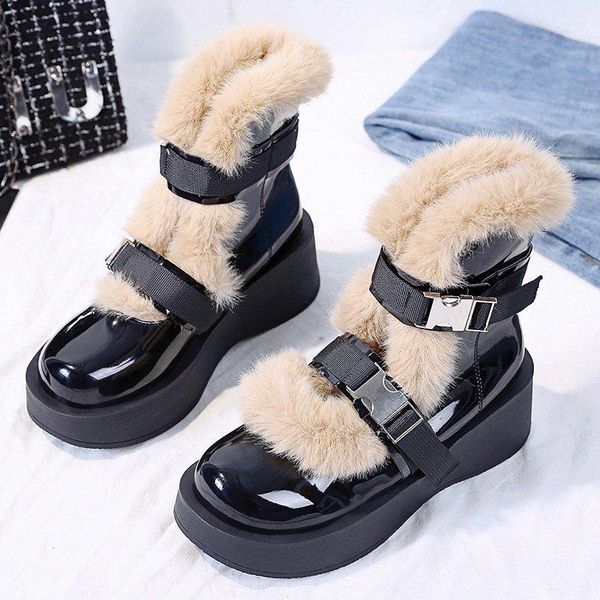 boots snow women suede leather wool round toe wedges winter ankle warm plush ladies shoes botas mujer 2021, Black 
boots snow women suede leather wool round toe wedges winter ankle warm plush ladies shoes botas mujer 2021, Black