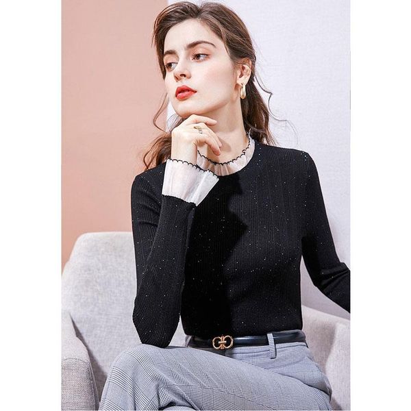 women's sweaters korean fashion patchwork warm sweater women elegant long sleeve slim turtleneck knitted shirt chic net yarn ruffle pul, White;black
women's sweaters korean fashion patchwork warm sweater women elegant long sleeve slim turtleneck knitted shirt chic net yarn ruffle pul, White;black