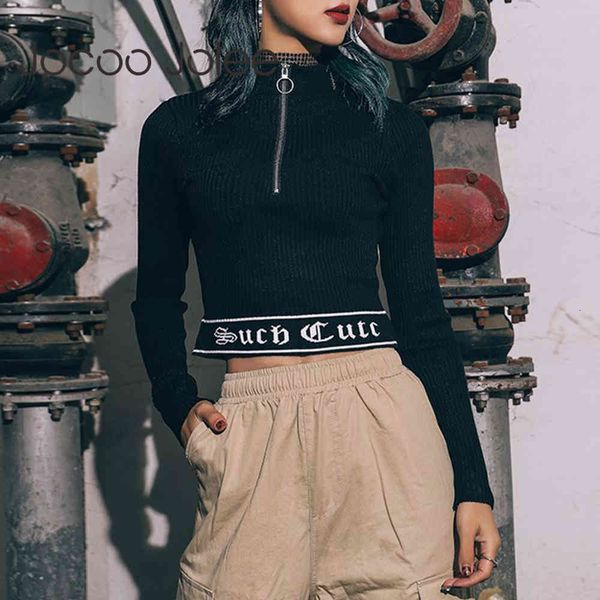 women fashion cropped knitted casual long sleeve zipper turtleneck sweater vintage streetwear pullover harajuku 210428, White;black
women fashion cropped knitted casual long sleeve zipper turtleneck sweater vintage streetwear pullover harajuku 210428, White;black