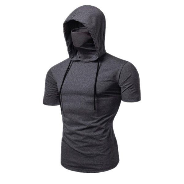 men's fashion hooded t shirts with mask elastic fitness ninja clothes black gray tee summer short sleeve hoodies, White;black
men's fashion hooded t shirts with mask elastic fitness ninja clothes black gray tee summer short sleeve hoodies, White;black