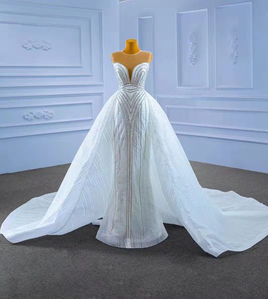 100% real picture luxury crystal mermaid wedding dresses with detachable train glitter pearls bridal beach sleeveless bridal gown robe de ma, White
100% real picture luxury crystal mermaid wedding dresses with detachable train glitter pearls bridal beach sleeveless bridal gown robe de ma, White