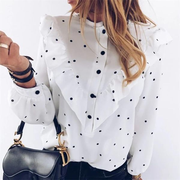 women's blouses & shirts 2021 spring women and polka dot ruffles long sleeve office ladies fashion buttons blusas plus size, White
women's blouses & shirts 2021 spring women and polka dot ruffles long sleeve office ladies fashion buttons blusas plus size, White