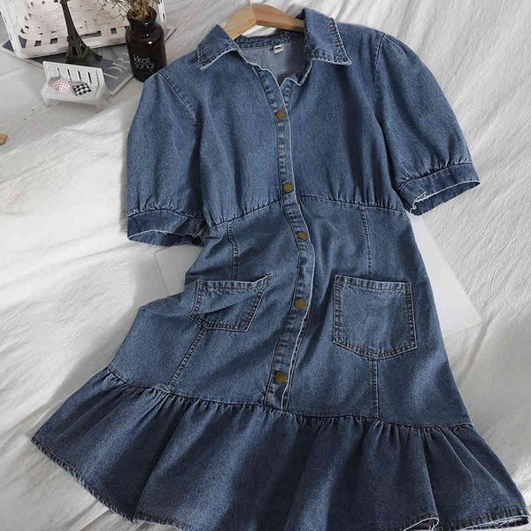 summer retro elegant thin ruffles dress for womens korean breasted lapel puff sleeve mini casual pocket denim 210420, Black;gray
summer retro elegant thin ruffles dress for womens korean breasted lapel puff sleeve mini casual pocket denim 210420, Black;gray