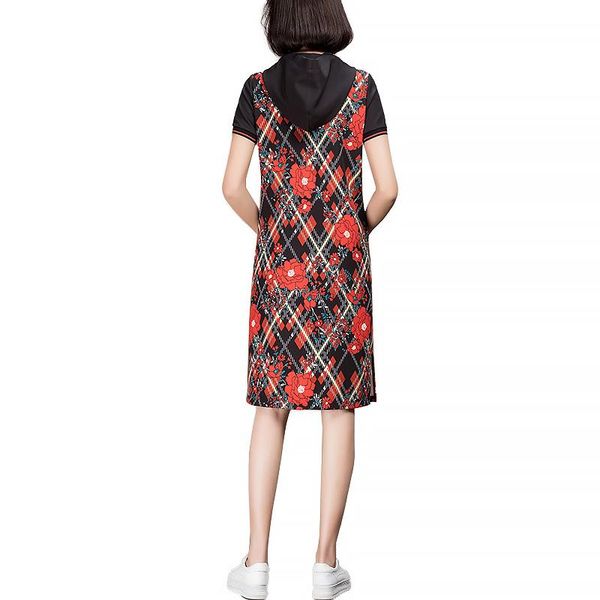 party dresses summer 2021 stylish casual short sleeve red flower printed hoodie dress for women, White;black
party dresses summer 2021 stylish casual short sleeve red flower printed hoodie dress for women, White;black
