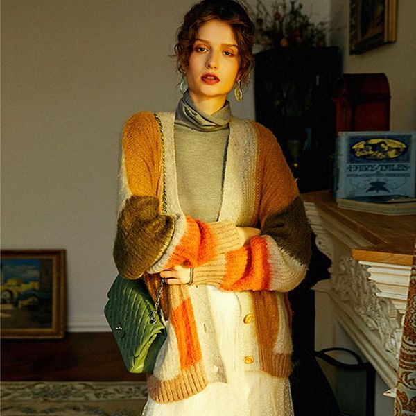 mohair blended cardigan women knitted sweater v neck single exquisite patchwork breasted long sleeves fashion women's knits & tees, White
mohair blended cardigan women knitted sweater v neck single exquisite patchwork breasted long sleeves fashion women's knits & tees, White