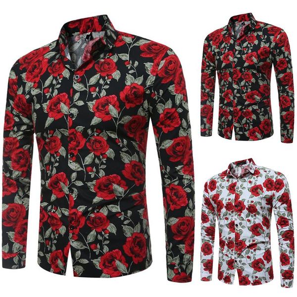 men's casual shirts white shirt for men clothes floral printed clothing long sleeve mens turn down collar fashion blouse, White;black
men's casual shirts white shirt for men clothes floral printed clothing long sleeve mens turn down collar fashion blouse, White;black