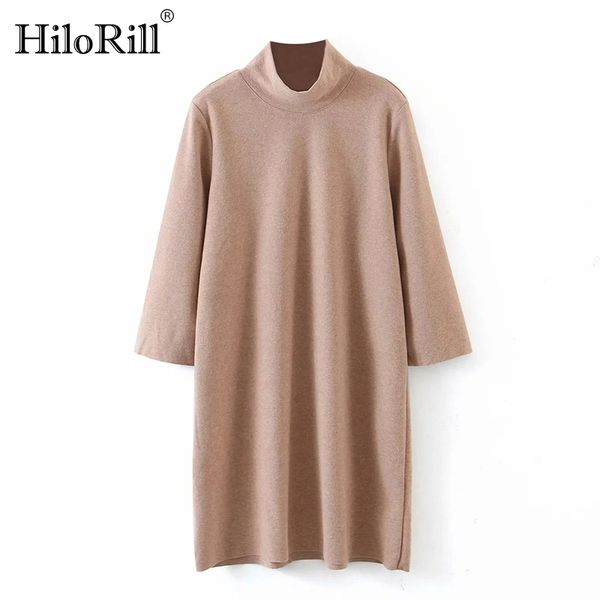 loose casual turtleneck dress women autumn winter solid knitted mini ladies soft es vestidos mujer 210508, Black;gray 
loose casual turtleneck dress women autumn winter solid knitted mini ladies soft es vestidos mujer 210508, Black;gray