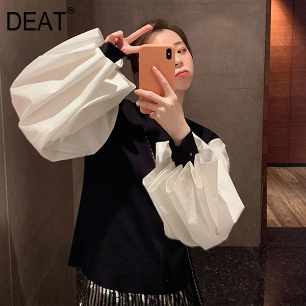 women black big size contrast color t-shirt o-neck long petal sleeve fashion tide spring sumeer 2f0306 210421, White
women black big size contrast color t-shirt o-neck long petal sleeve fashion tide spring sumeer 2f0306 210421, White