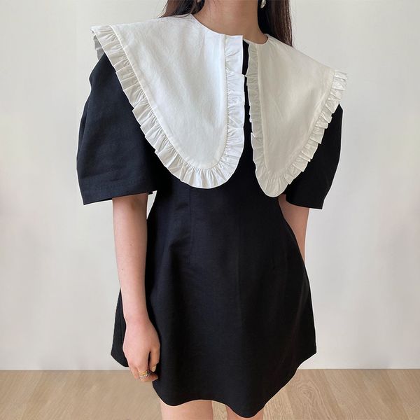 korean summer black elegant retro big lapel ruffled contrast color stitching high waist short-sleeved dress women 16w823 210510, Black;gray
korean summer black elegant retro big lapel ruffled contrast color stitching high waist short-sleeved dress women 16w823 210510, Black;gray
