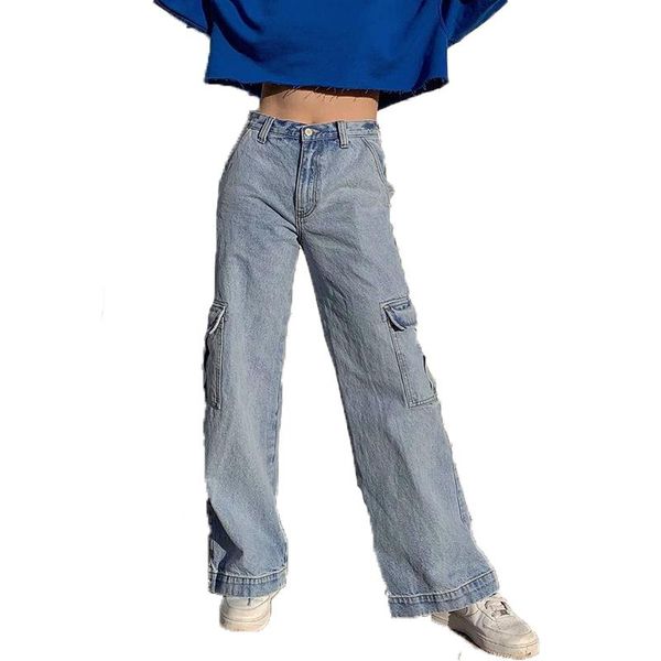 women's jeans wide leg women spring autumn fashion big pockets high waist straight female casual loose denim pants, Blue
women's jeans wide leg women spring autumn fashion big pockets high waist straight female casual loose denim pants, Blue