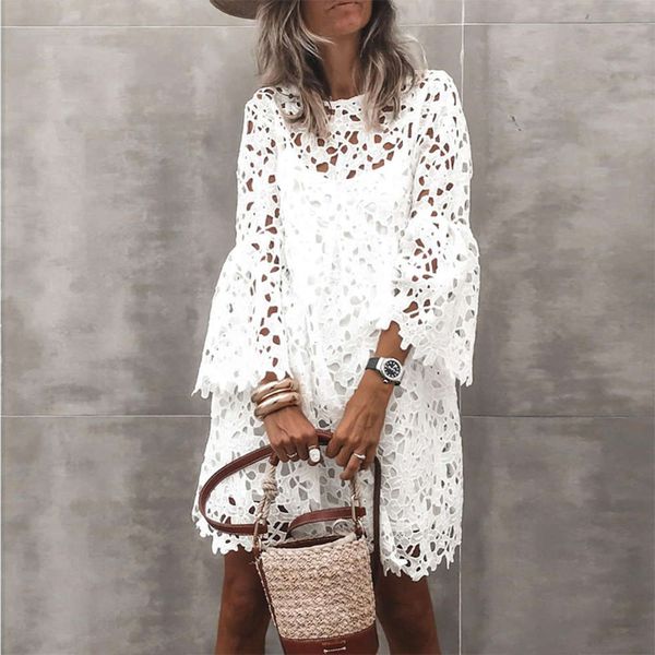 spring round neck lace sleeve ruffle, White;black